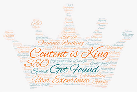 seo words create a crown shape to represent content is king